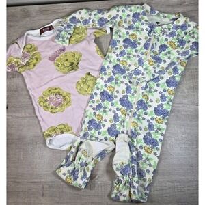 MilkBarn Artichoke Bodysuit + Monica + Andy Floral Sleeper 12-18M Organic Cotton